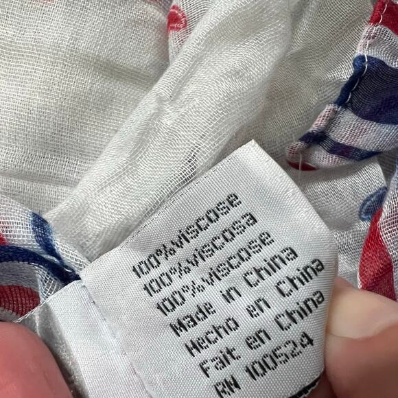 Joy Susan Scarf Nautical Anchor Viscose Rectangular Shawl Red White Blue Beach - Picture 6 of 6